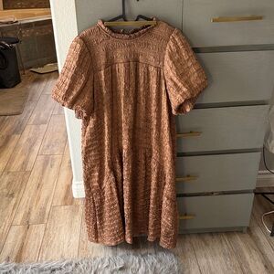 Chic Textured Midi Dress in Warm Brown